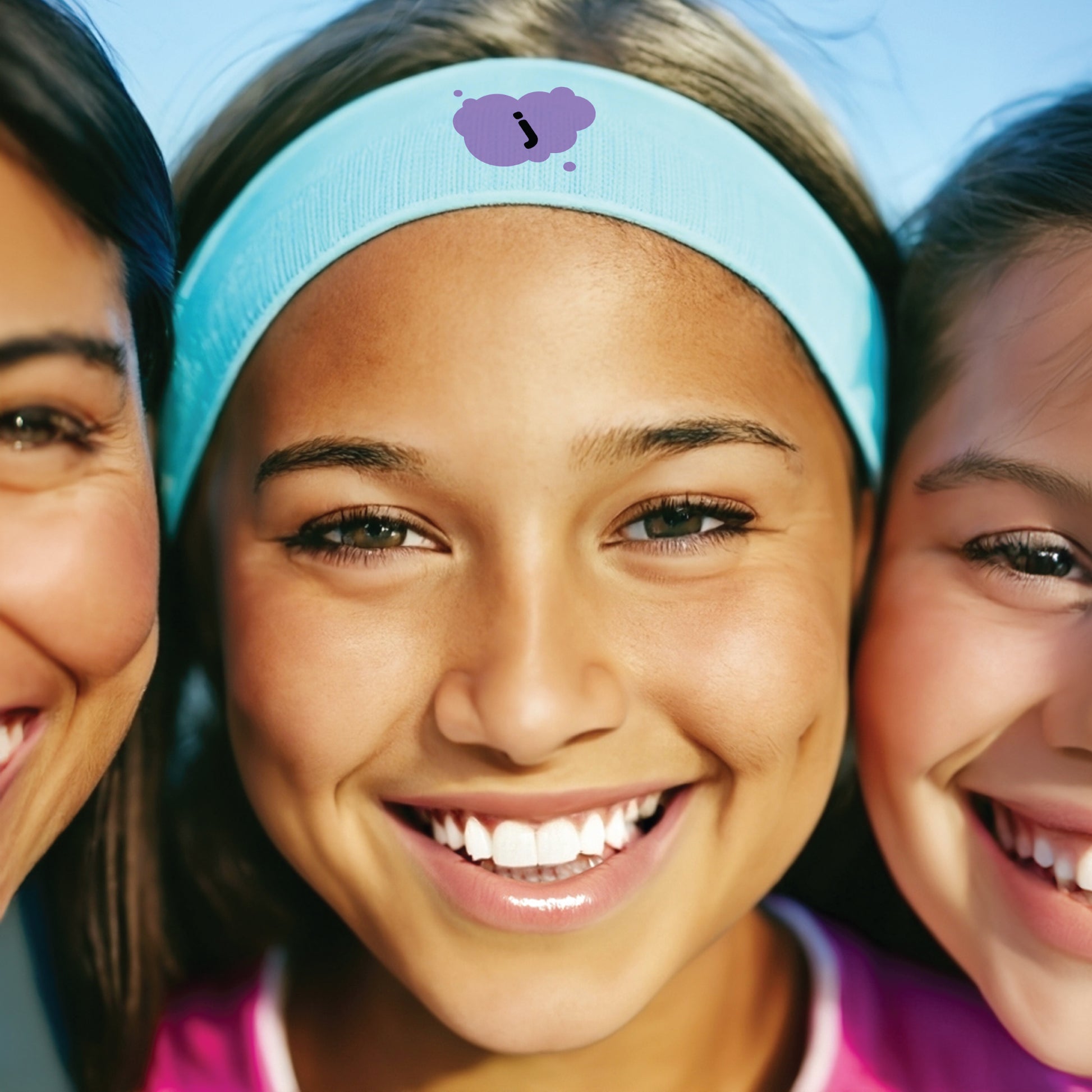 girl wearing a light blue jellee bands surrounded by friends